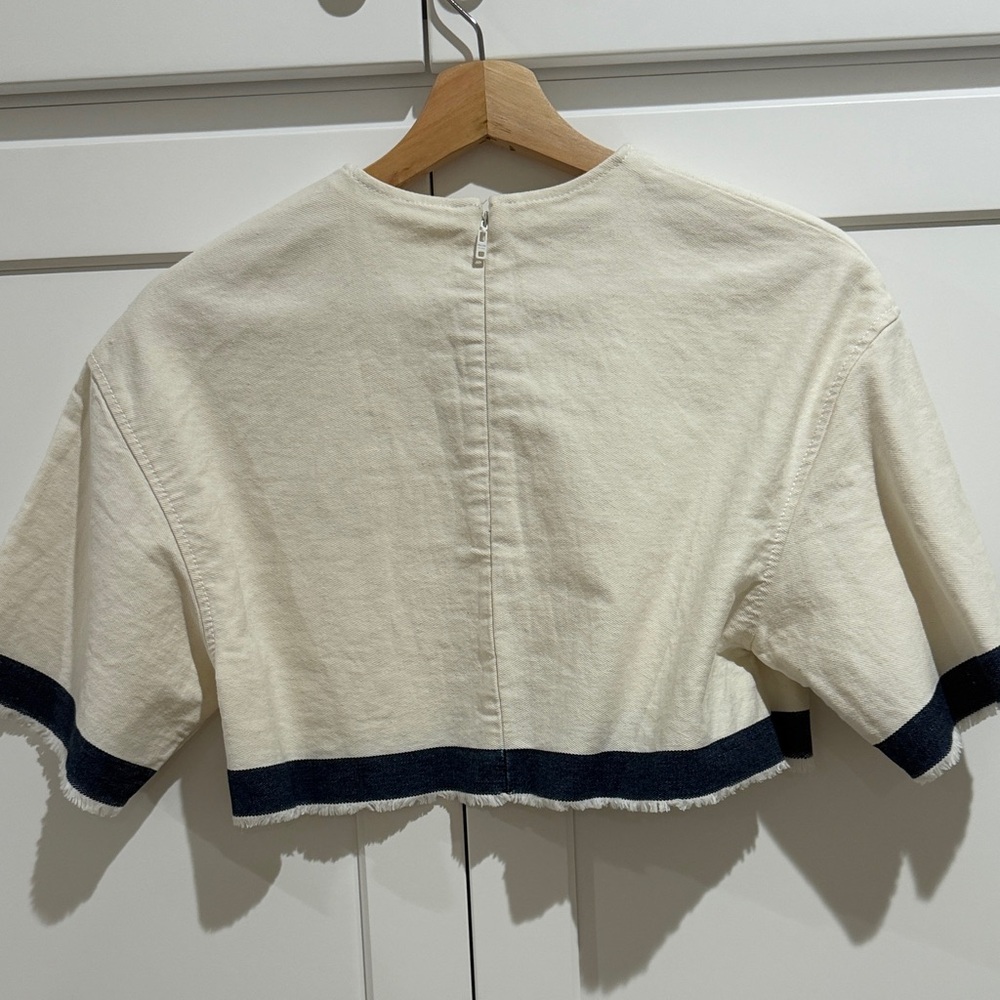 Prada Cream and Denim Designer Crop Top - Picture 6 of 6